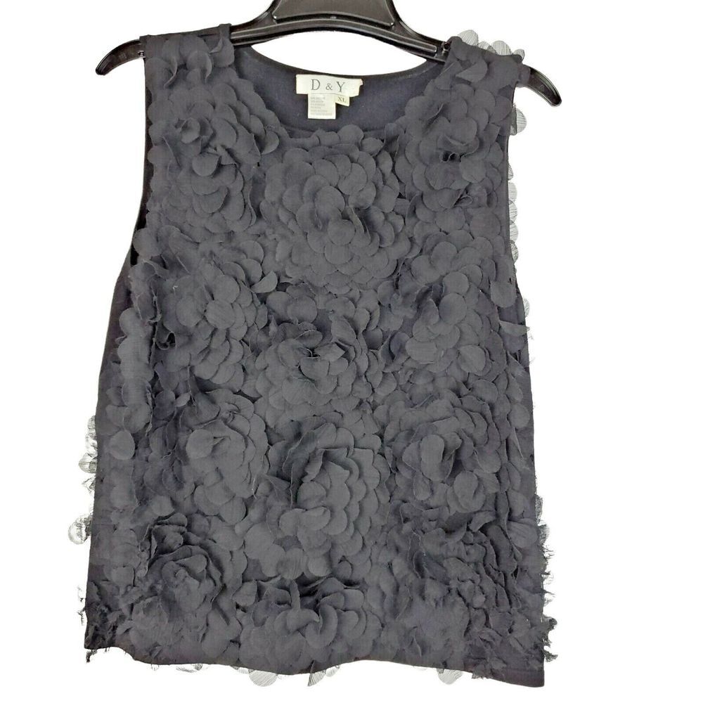 D&Y Women's Black Floral Sleeveless‎ Pullover Top Size XL